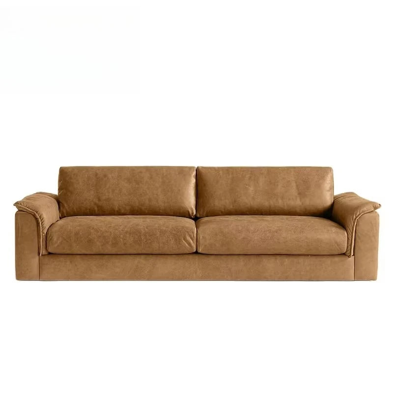 Modern Retro Industrial Style  Indoor Living Room Couch Oil Wax Genuine Leather Combination 1 2 3 Seater Modern Hotel Sala Sofa