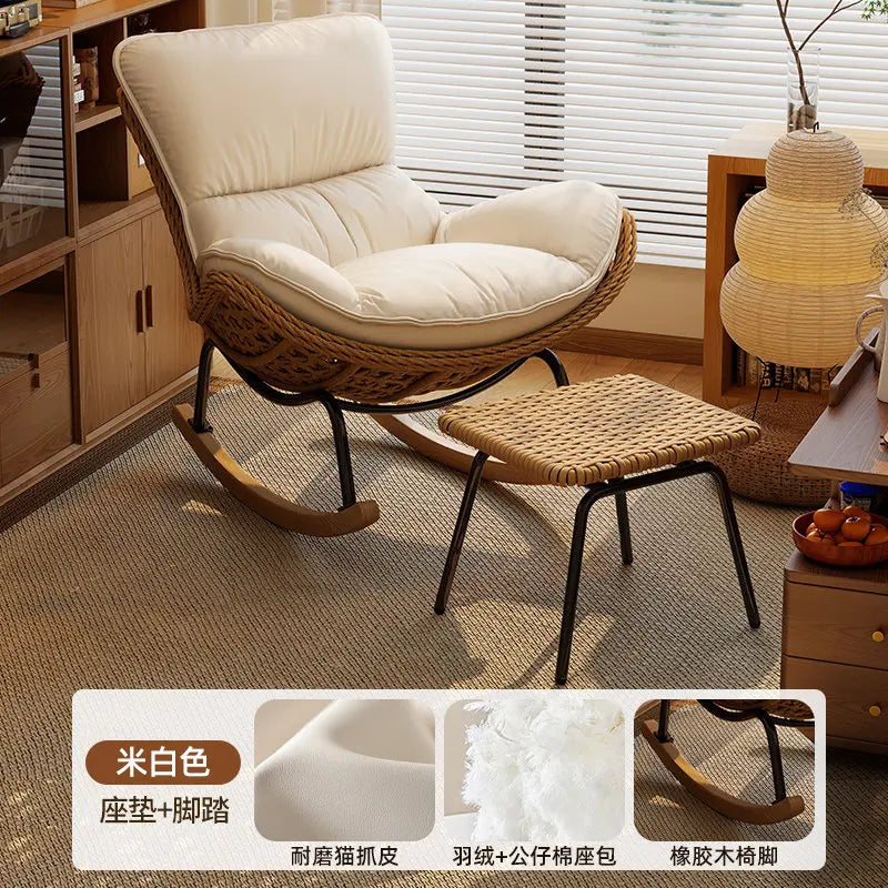 Rattan Rocking Chair for Adults, Lazy Recliner Leisure Sofa, Relax Rocker Chair for Living Room, Balcony Indoor Daily Rest