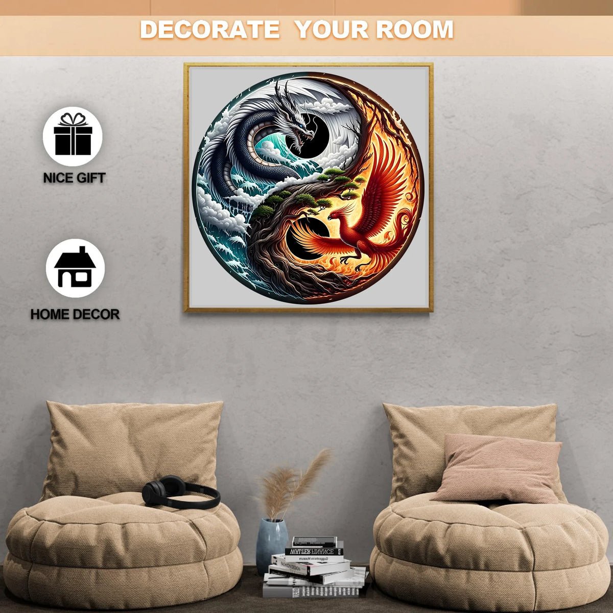 Dragon and Phoenix Theme Wooden Puzzle, Uniquely Irregular Animal Shaped Toys, Creative Handmade Decorations, Holiday GifT