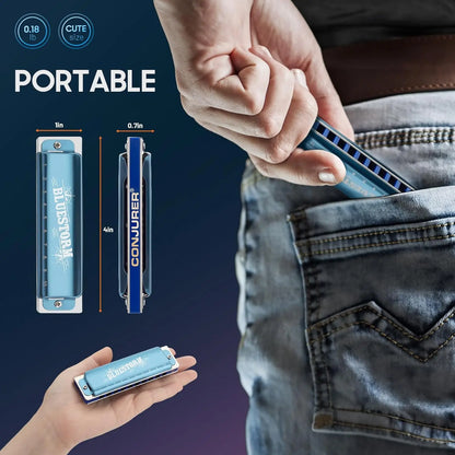 CONJURER 10 Holes Diatonic Harmonica WH1005BS BLUESTORM in 12 Keys for Professionals, Adults, Beginners and Gifts