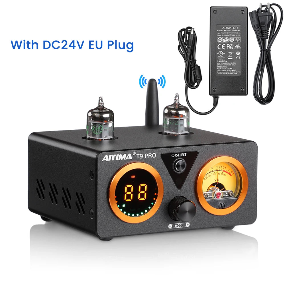 AIYIMA Audio T9 Pro Stereo Vacuum Tube Amplifier Bluetooth 5.1 QCC3040 Aptx USB DAC COAX OPT HiFi Home Digital Amp VU Meter 100w
