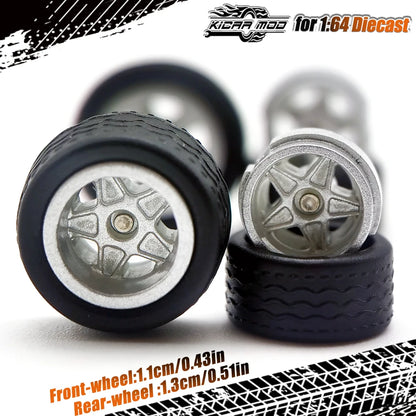 1/64 Model Car Wheels with Rubber Detachable Tires Pentagram Spoke Refitting Parts for Matchbox D:11mm+13mm 1 Set