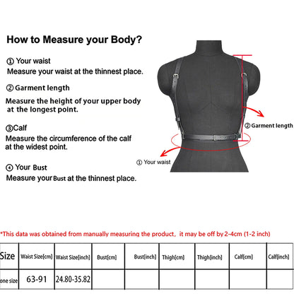 Women Punk Gothic Black PU Leather Shoulder‑Waist Harness Belt Set, Adjustable Decor Accessory for Streetwear Rave Festival