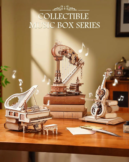 ROKR Magic Harp 3D Wooden Puzzle Music Box Mechanical Art Craft Kits Vintage Musical Wooden Model Kit for Adults Home