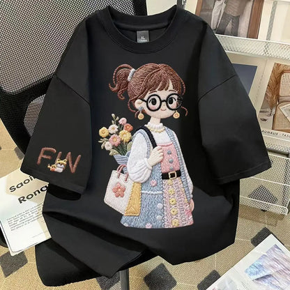 4-11T Summer Child Kids Girls Cotton Cartoon Short Sleeve T Shirt