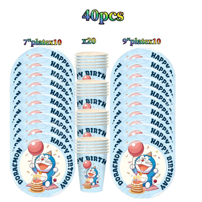 Cartoon Doraemoned Birthday Party Decoration Tableware Cup Plate Tablecloth Napkin Backdrop Cartoon Cat Party Favors Supplies