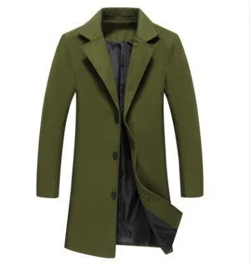 2025 New Men's Trench Coat Wool Blend Overcoat Autumn Winter Fashion Slim Fit Long Coat Business Casual Outerwear Windbreaker