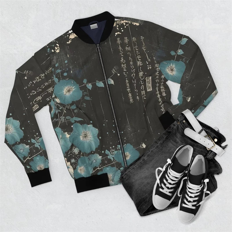 Harjauku Japanese Style Graffiti Art Men's Oversized 3D Jacket Sportswear Autumn Long Sleeve Zipper Sweater Baseball Jackets GYM