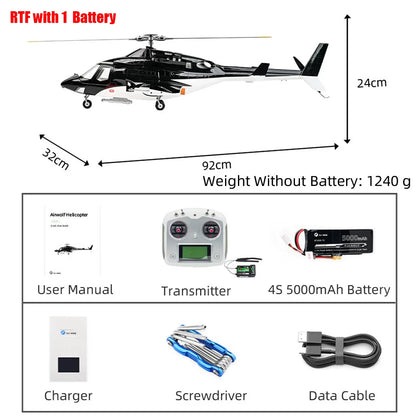 FLYWING Airwolf Scale Helicopter with Retractable landing gear ACE LED Light Auto return 470 Size FLY WING Airwolf RC Helicopter