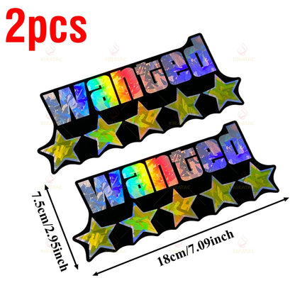 2Pcs/Set Holographic Carbon Silver WANTED Sticker Waterproof Vinyl Decal for Motorcycle Car Scooter Helmet Window Bumper