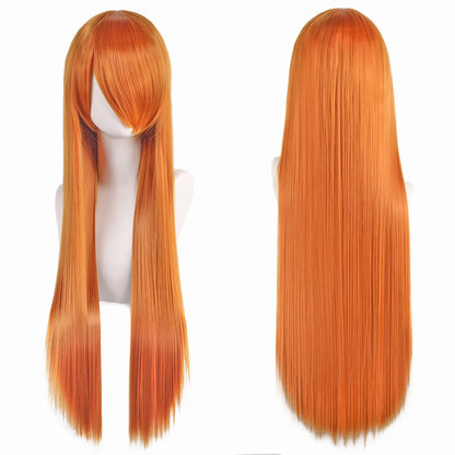 80cm Long Synthetic White Purple Cosplay Wigs Green Hair Straight Silver Wig Pink Hairpiece Lolita Wig with Bangs