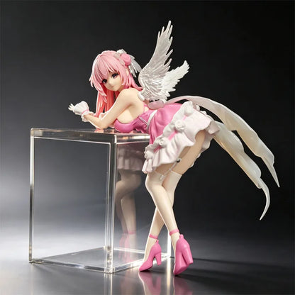 Anime Pink Hair Angel Girl Slump Pose Figure Pink Dress Wing Pvc Statue Desktop Computer Case Ornament Instant Noodle Press Toy
