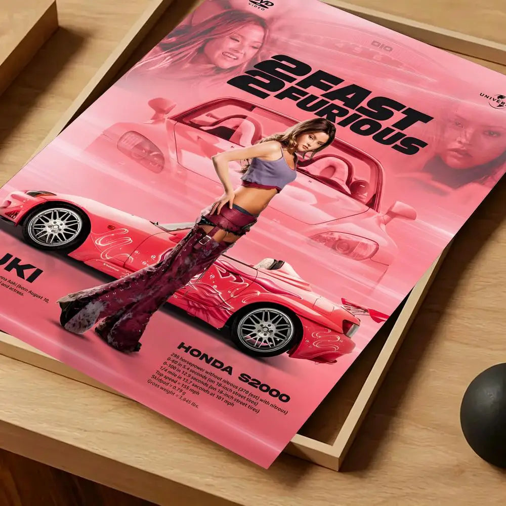 Movie Fast & Furious Poster Self-adhesive Art Waterproof Paper Sticker Coffee House Bar Room Wall Decor