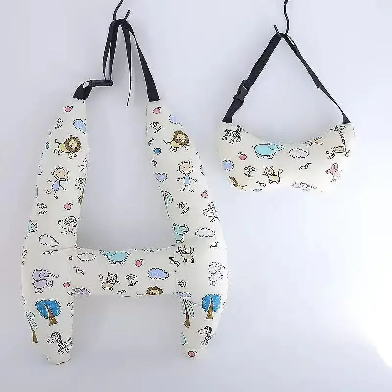 2-Pack Adorable Ultra-Soft Car Seat Pillows with Secure Belt - Ensures Peaceful Restful Naps on the Go - Enhanced Safety