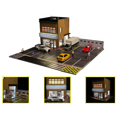 G Fans 1/64 Scale Diecast Car Garage Diorama Model Miniature Parking Lot Scene for Vehicle Display and Toy Background Collection