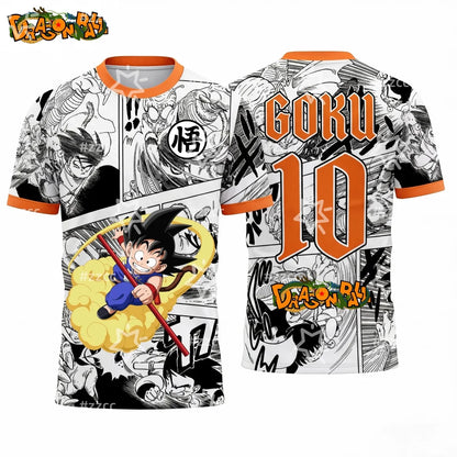 2026 Summer Dragon Ball Kid Goku #10 Soccer Jersey, 3D Manga Print Breathable Polyester Oversized Tee for Men Women Kids Y2k
