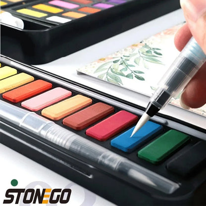 12/18/24 Colors Solid Watercolor Paint Set Portable Metal Box with Brush for Kids and Artists Art Supplies