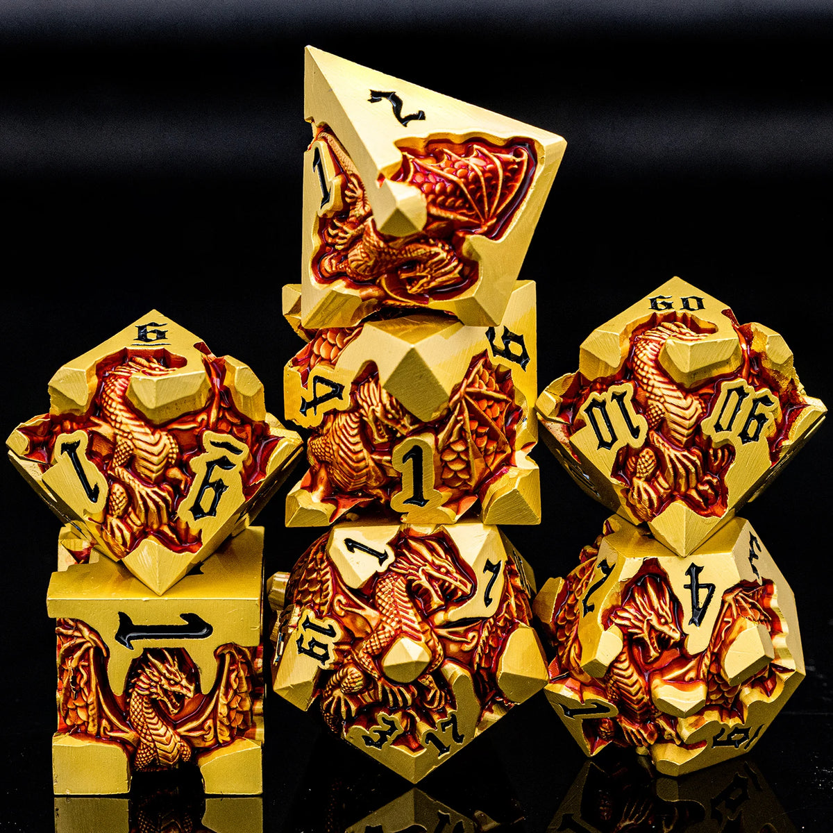 Dragon DND Metal Dice Set D6 D&D Dungeon and Dragon Pathfinder Table Role Playing Game Black Red RPG Polyhedral D20 D and D Dice