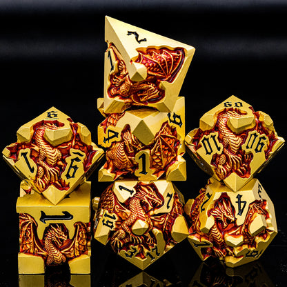 Dragon DND Metal Dice Set D6 D&D Dungeon and Dragon Pathfinder Table Role Playing Game Black Red RPG Polyhedral D20 D and D Dice