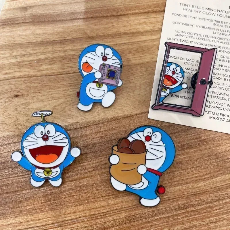 4pcs Doraemon Cartoon Metal Brooches Peripheral Lapel Pins Backpack Bag Clothing Decoration Fashion Brooches Kids Birthday Gift