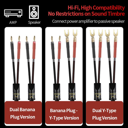 One Pair HiFi Speaker Cable High-end Audio Amplifier Cable High Purity Oxygen-free Copper With Banana 24K Gold Plug Y Plug Cable