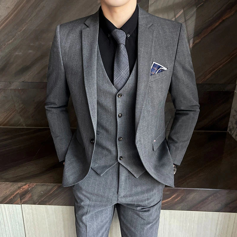 Winter Stripes Three-piece High-Grade Groom Wedding Suit with Vest And Trousers Business Fashion Handsome Casual Wedding Outfit