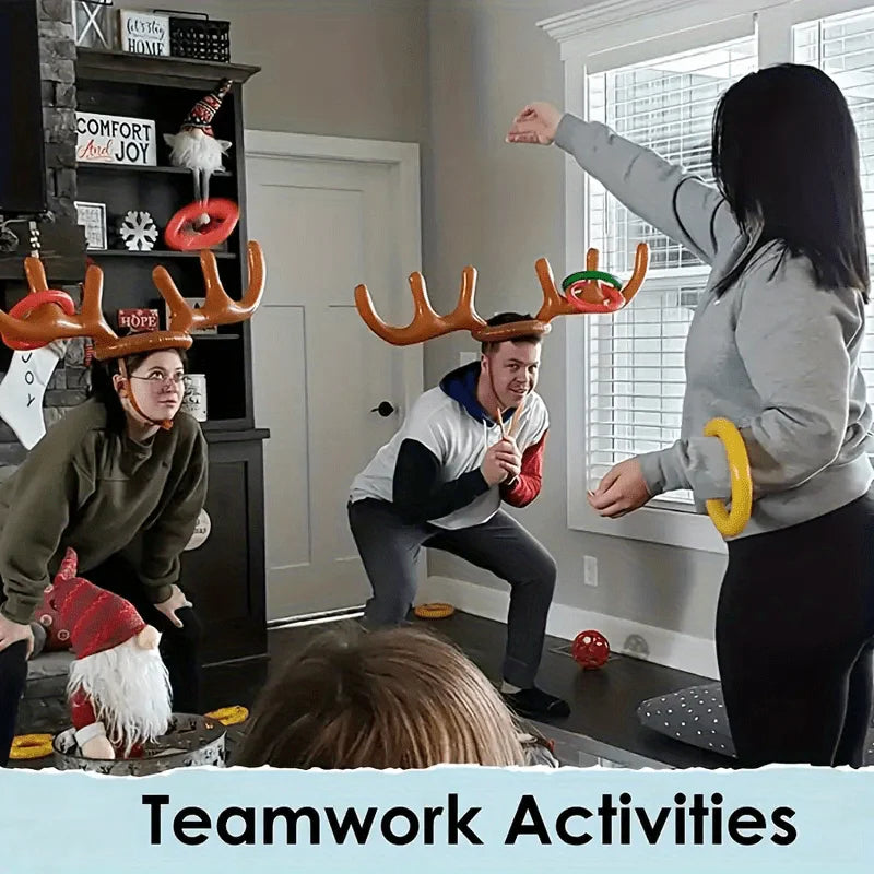 1/2pcs Inflatable Reindeer Antler Ring Toss Party Game Set Christmas Party Games New Year's Eve Birthday Party Decorations
