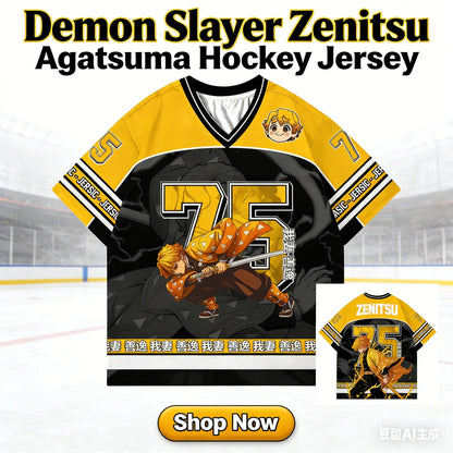 Demon Slayer Zenitsu Agatsuma Anime Series Fashion 75 Jersey Oversize Kpop Baseball Hockey Outfit T-shirt Daily Unisex Tops Tees