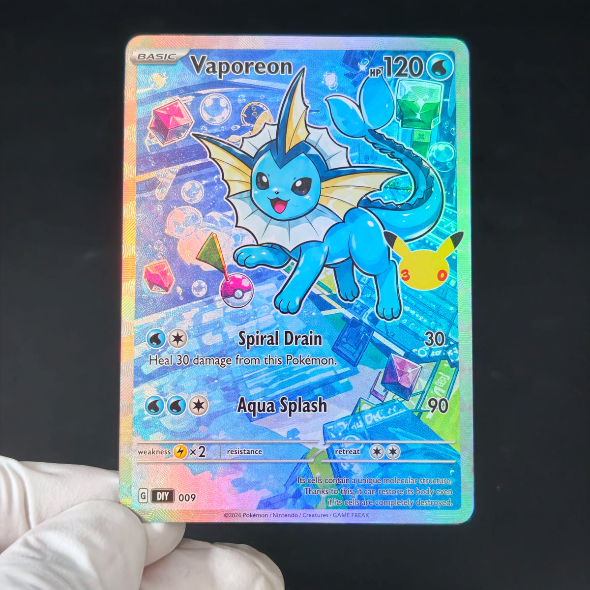 PKM 30th Anniversary Cards Eevee Series Sylveon Glaceon Umbreon Espeon Flareon Colorful Holo Foil Card DIY TCG Advanced Card