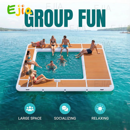Stock Summer 13x10FT Inflatable Floating Dock Swim Platform EVA Non-Slip Air Dock Swimming  Platform for Pool Beach Ocean