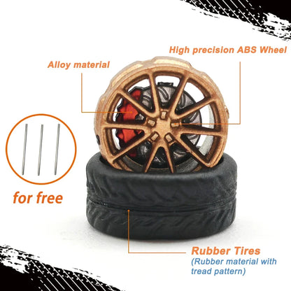 Kicarmod 1/64 Model Car ABS Wheels with Rubber Tire Brake Disc Refitting Parts Diameter 10mm For Model Car Tomica