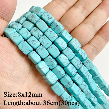 Blue Turquoise Stone Bead Irregular Round Oval Square Heart Loose Spacer DIY Beads Fit Jewelry Making Bracelet Necklace Handmade