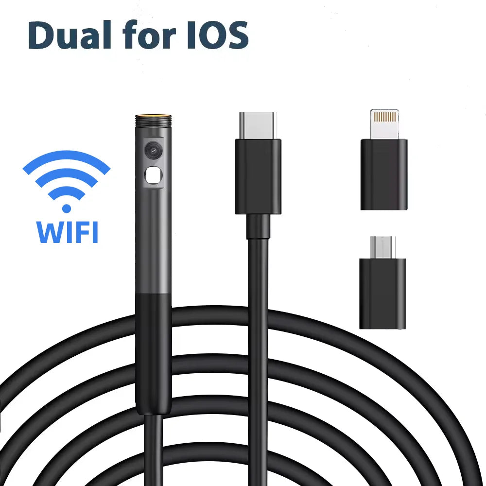 KERUI 2MP Industrial Endoscope Camera Single/Dual Lens Mini Inspection Camera for Iphone Waterproof Pipeline Borescope Type C