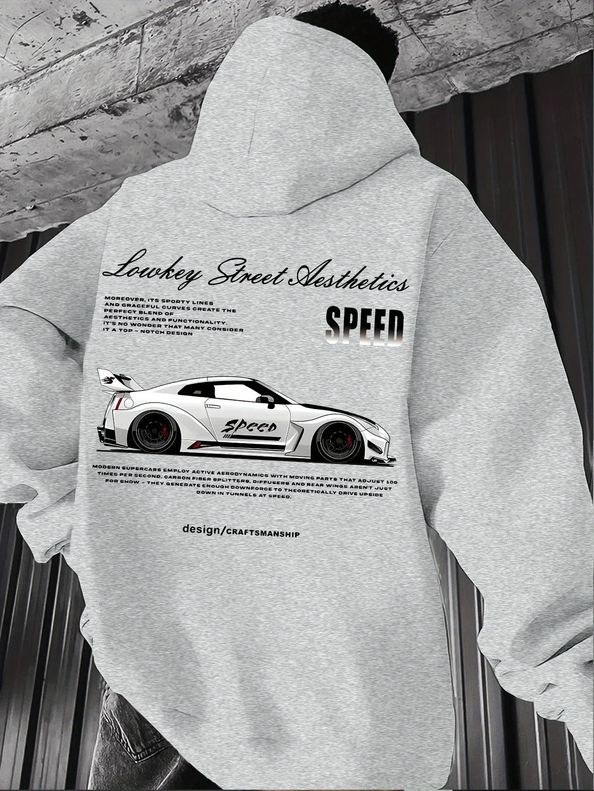 2026 New Arrival Sports Car Graphic Hoodie for Men White Street Racing Aesthetic Pullover with SPFRD Letter Print Streetwear