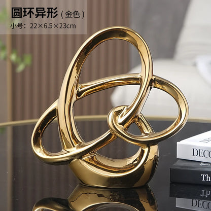 Ring Shaped Ornaments Electroplated Ceramic Sculpture Statue Decoration Furnishing Home Decor Crafts Home Accessories Figurines