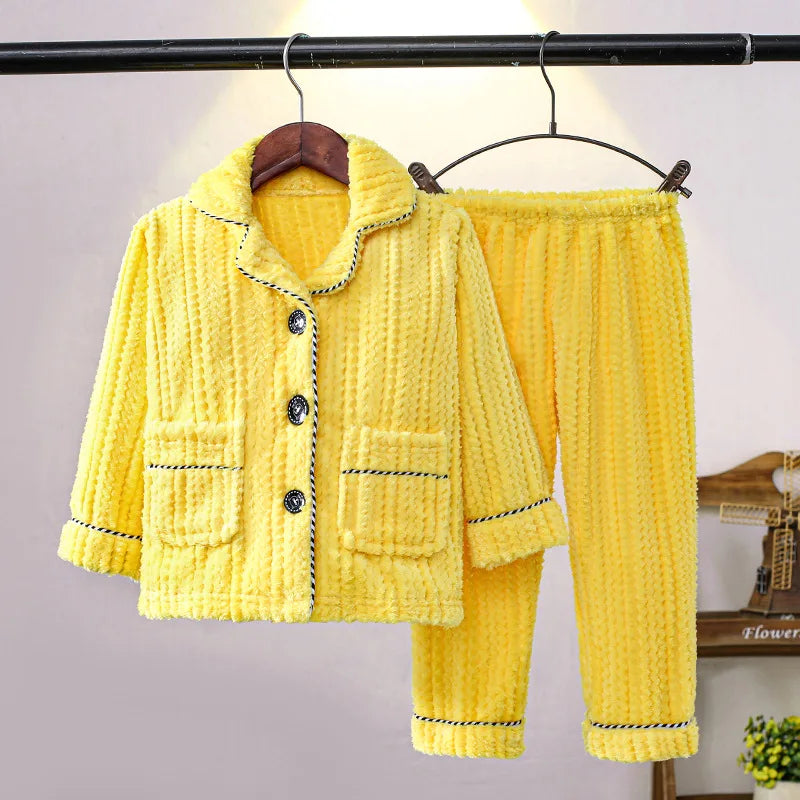 Girls' sleepwear long sleeved flannel children's sleepwear autumn and winter coral fleece boys' baby children's home Clothing se