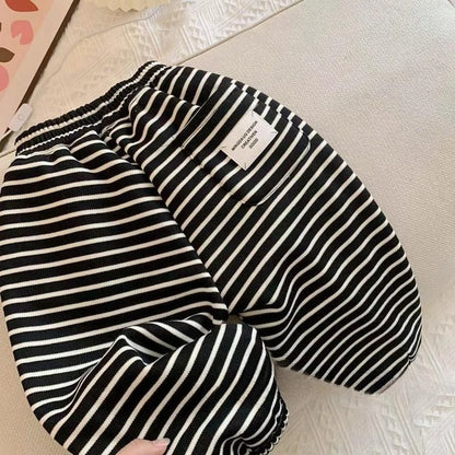 Autumn Winter Boys' and Girls' Sports Plush Pants New Korean Edition Striped Children's Pant Boys Pants Girls Winter Clothes
