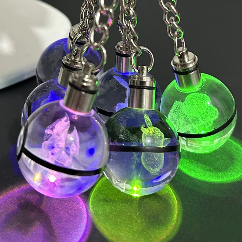 Pokemon Crystal Ball 3D Pikachu Mewtwo Mew Gengar Night Light Pokeball Crystal Keychain Anime Action Figure Toy Birthday Gift