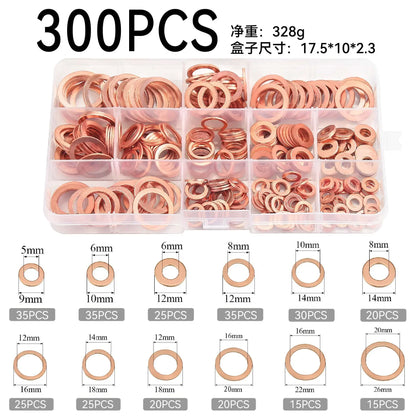 400/300/280/200/100pcs Copper Washers O Ring Copper Gaskets Flat Ring Seal Kit M5 Seal Combination Kit for Oil Pan Plugs