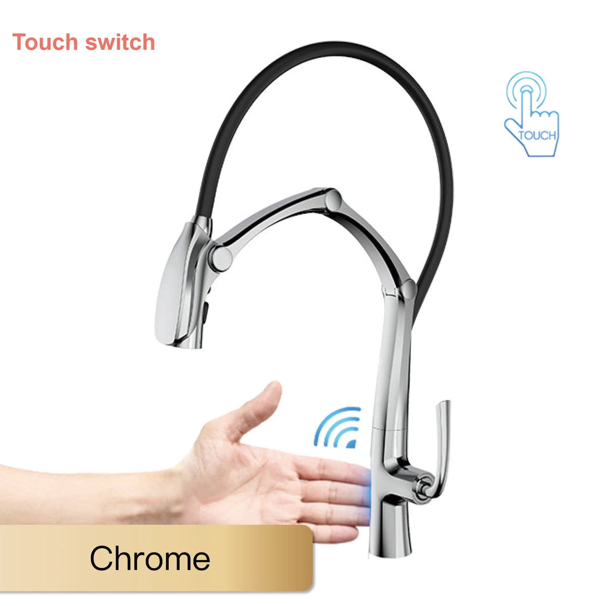 AITANA Gun Grey Luxury Brass LED Display Kitchen Faucet，Touchless Sensor，Pull-Out 3-Function Spray Water-Saving SinK Mixer