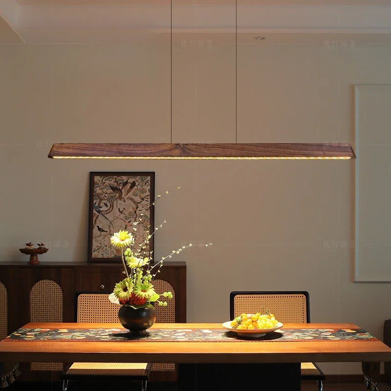2026 New Restaurant Chandelier Made Of Solid Wood For Eye Protection Minimalist Office Tea Room Long Straight Table Hanging Lamp