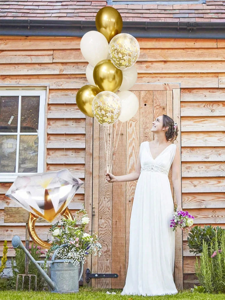 32pcs Gold Engagement Party Decorations, Heart Shaped Love Balloons, Gold Engagement Rings, Bachelorette Wedding Bridal Shower