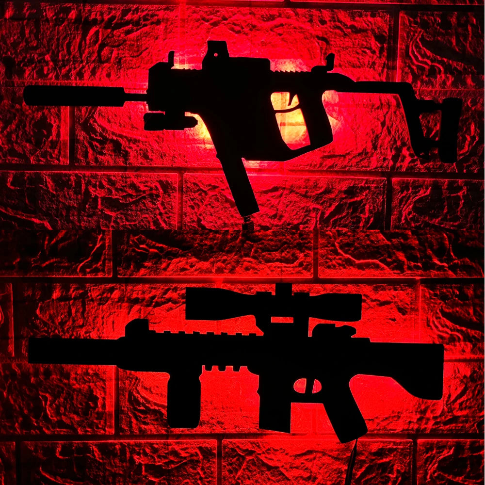 ZK30 creative luminous gun model wall hanging LED wall light wooden board indoor bar decoration USB night light cable 2 meters