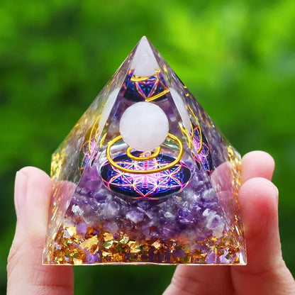 Energy Pyramid Orgonite Reiki Natural Amethyst Ball Healing Crystals Chakra Tool Ornaments Resin Stones Craft Kids Gift