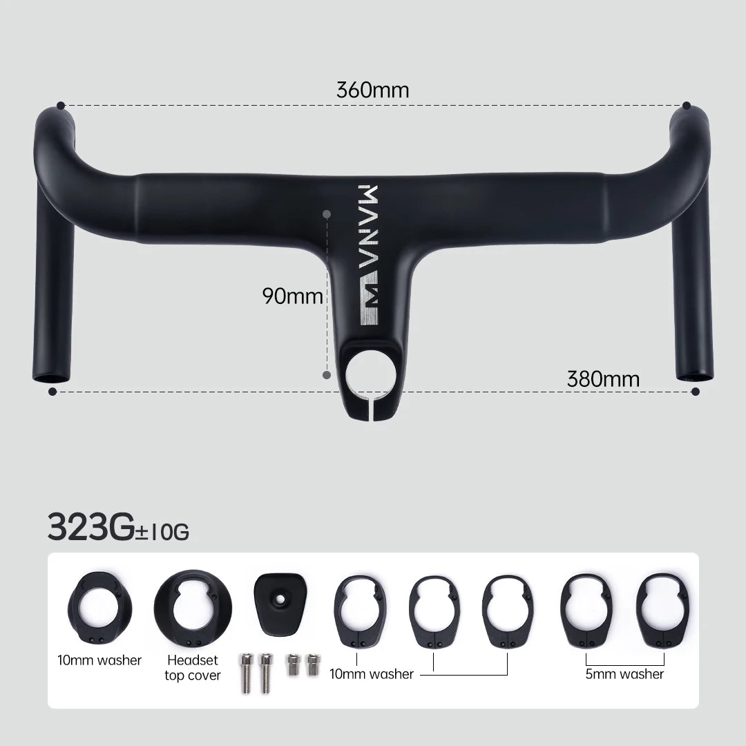 MANA AERO Ultra-Light Carbon Fiber Aero Handlebar - Integrated Cable Routing Superlight Aerodynamic for Road Bike Cycling