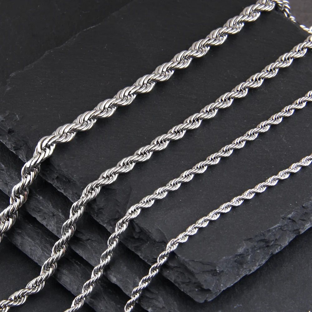 304 Stainless Steel Twist Rope Chain Necklace for Men Women PVD Silver Plated 2mm/2.5mm/3mm/4mm/5mm Width Accessories with box