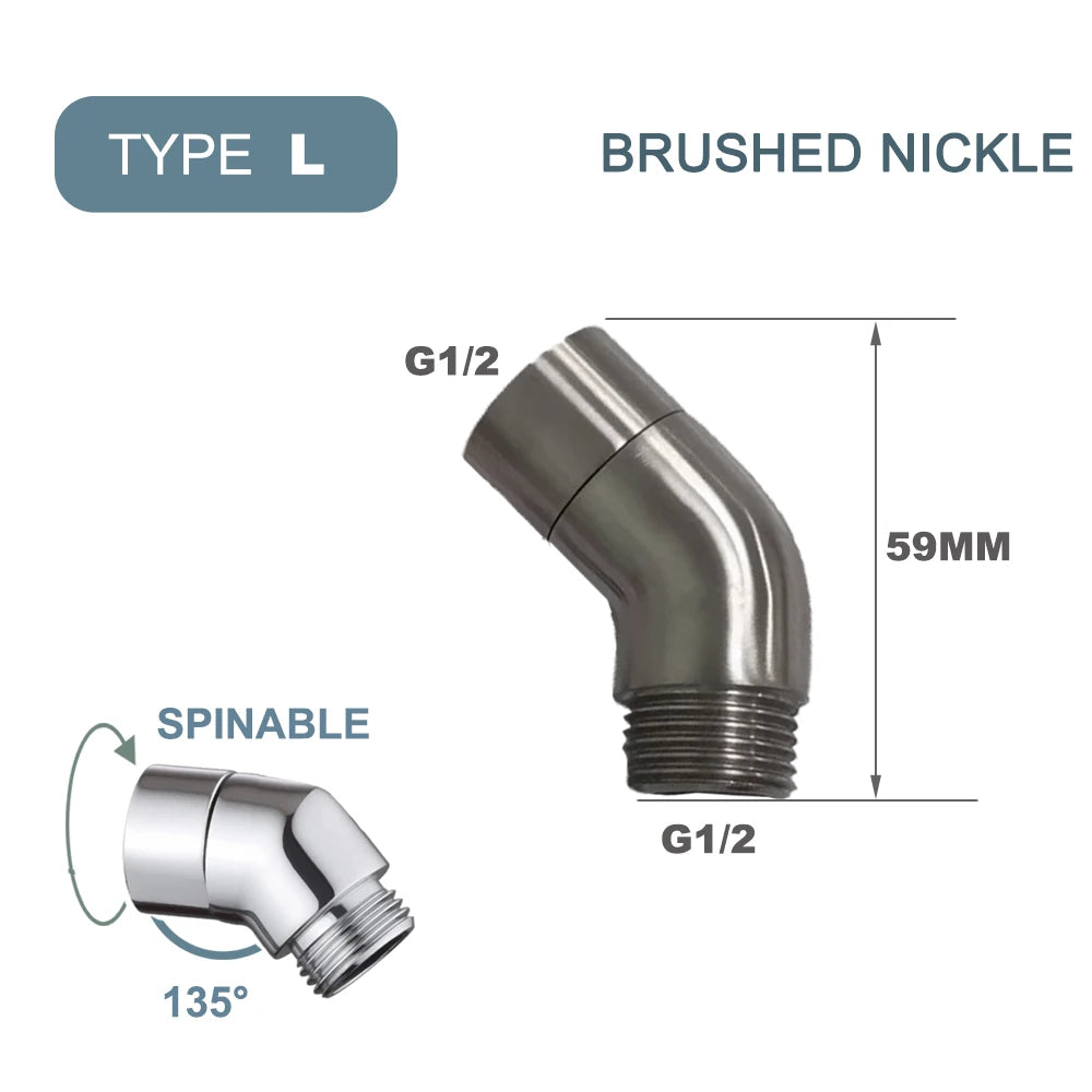 G1/2 Elbow Adapter Shower Head Female and Male Thread Rainfall Shower Handheld Shower Connector Angle 90° 135° Accessory