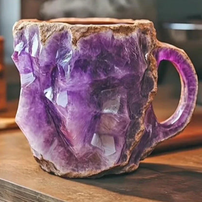 multi-color resin coffee mug styled as an amethyst rock, perfect for serving beverages in a unique and artistic manner.