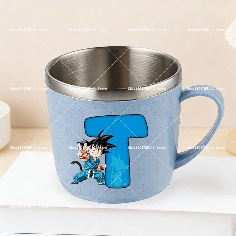 Dragons Ball 304 Stainless Steel Mouth Cup Goku Anime Kawaii Letter A-Z Coffee Milk Water Mug  Anti-scalding Camping Cups Gift