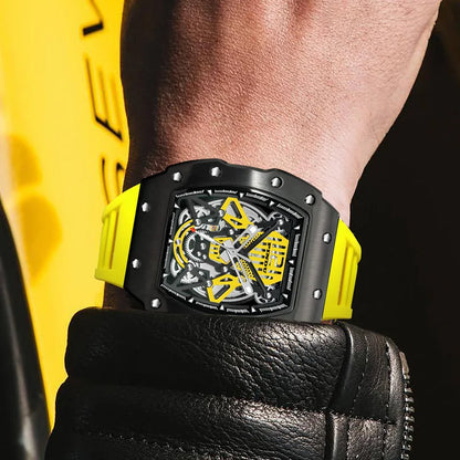 PINDU Design Automatic Watch For Men Hollow Mechanical Luminous Waterproof Casual Business Brand Wine barrel Wristwatch